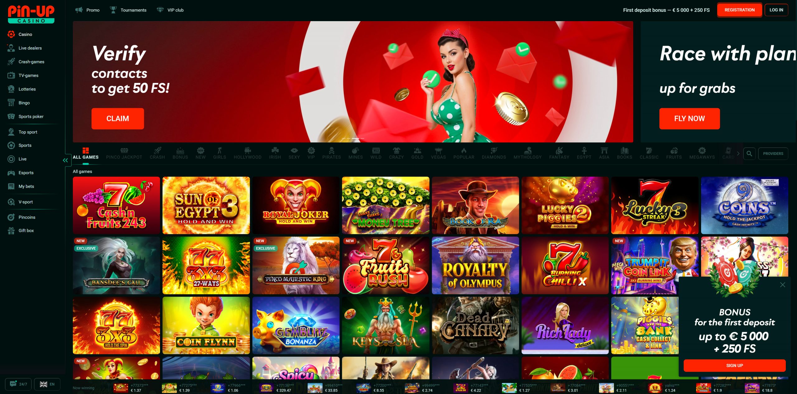 Pantalla principal del casino Pin-Up – El mejor casino en línea en Chile